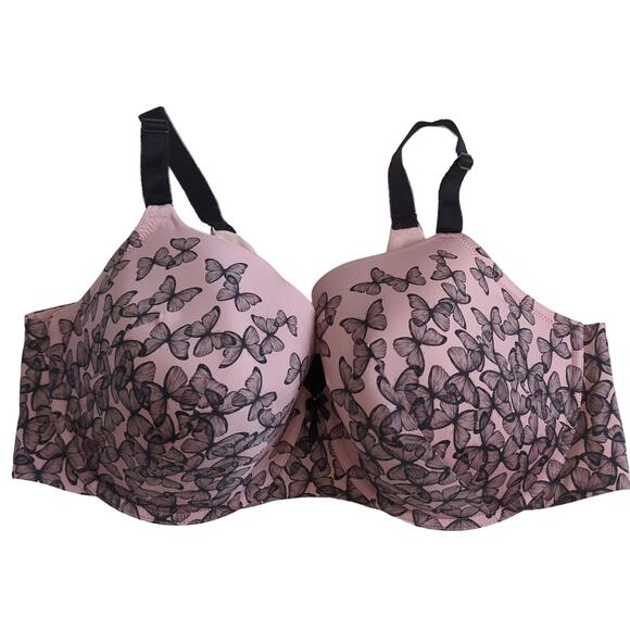 Torrid Bra 44DD Lace Pink Black Butterfly Print Lightly Lined Whimsey Babycore - Picture 1 of 5